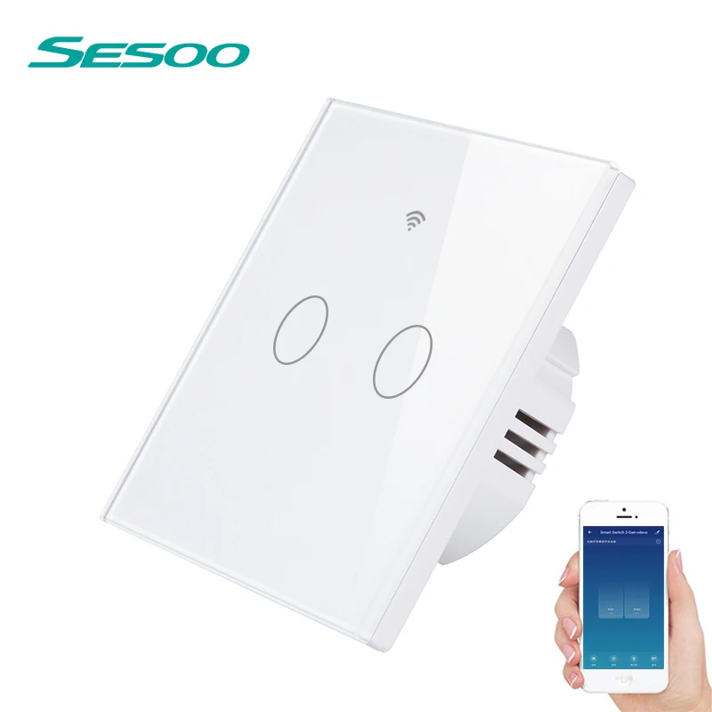 SESOO WI-FI умный сенсорный переключатель приложение Беспроводной дистанционного светильник настенный выключатель 2-ная с украшением в виде кристаллов Стекло Панель работает с Alexa/Google Home