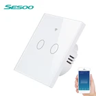 Умный сенсорный выключатель SESOO с Wi-Fi, настенный выключатель с дистанционным светильник через приложение, двухклавишная панель из хрустального стекла, работает с Alexa  Google Home