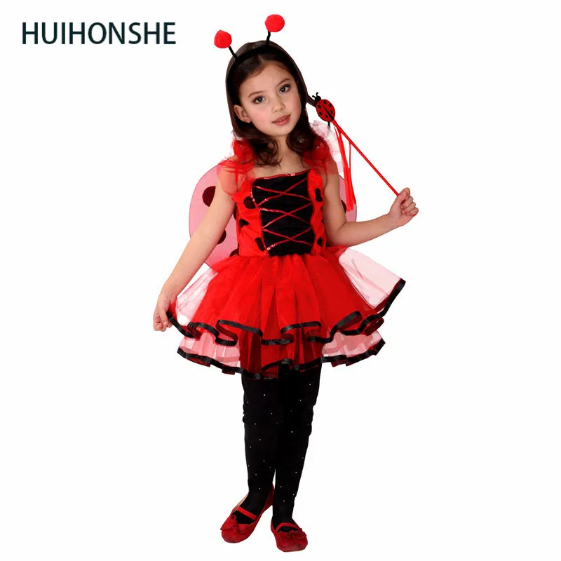 Милый костюм божья коровка для девочек Хэллоуина детский красный комплект юбка