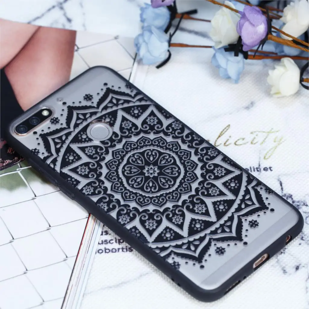 Cover Huawei Honor 7C Case On 5.99&quot 3D Relief Pink Flower TPU + PC Back For Y7 Prime 2018 Women |