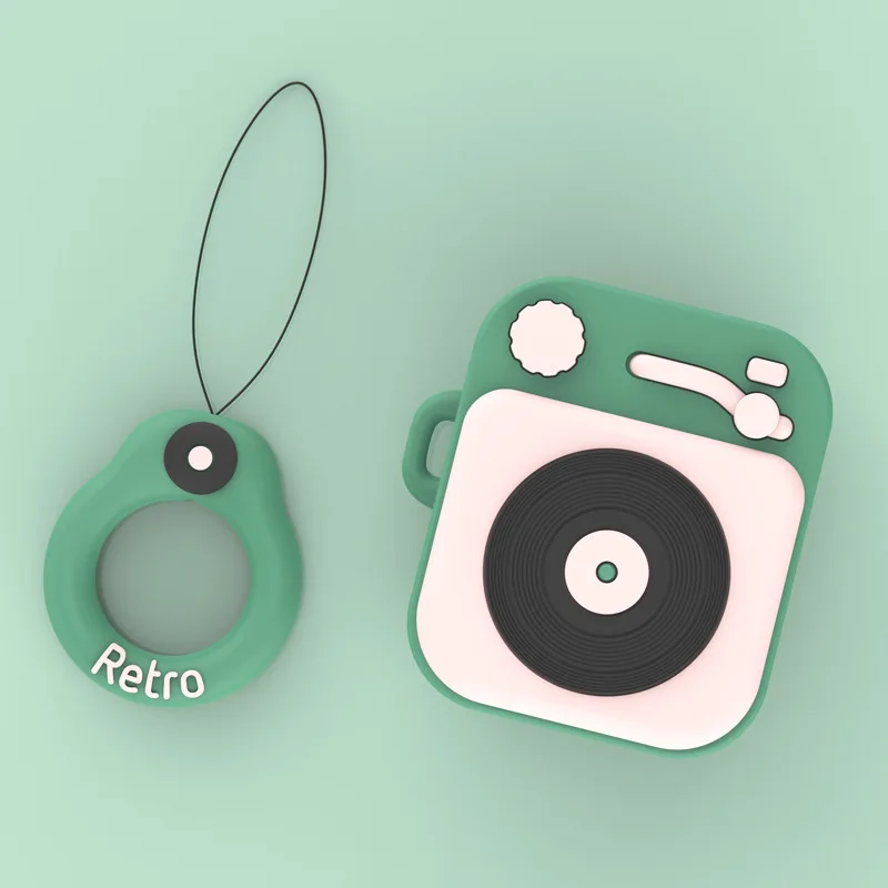 Мягкий чехол для Airpods 2 с ремешком милый ретро наушников изображением