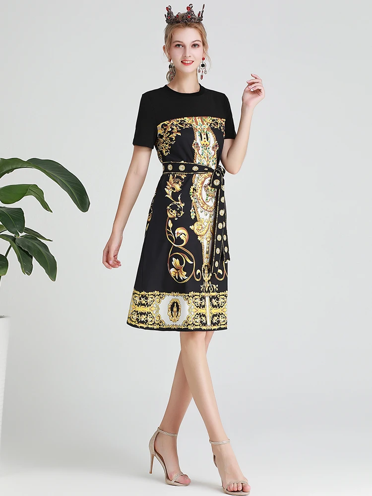 MoaaYina Fashion Designer Runway dress Spring Autumn Women Dress Short sleeve Diamond Sequin Print Lace-up Dresses