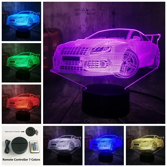 Controller 7 Color Необычная классная современный автомобильный ночной Светильник 3D светодиодный USB RGB светодиодные настольные лампы домашний декор Дисплей лампы для мальчиков, подарок на день рождения, рождественский подарок - Испускаемый цвет: Controller 7 Color