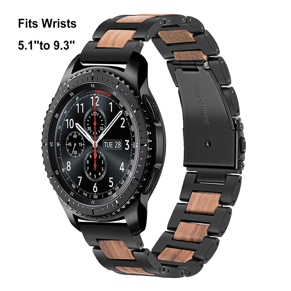 22 мм натуральное дерево+ ремешок из нержавеющей стали для samsung gear S3 gear 2 Neo Live huawei Watch 2 Классический ремешок быстросъемный ремешок