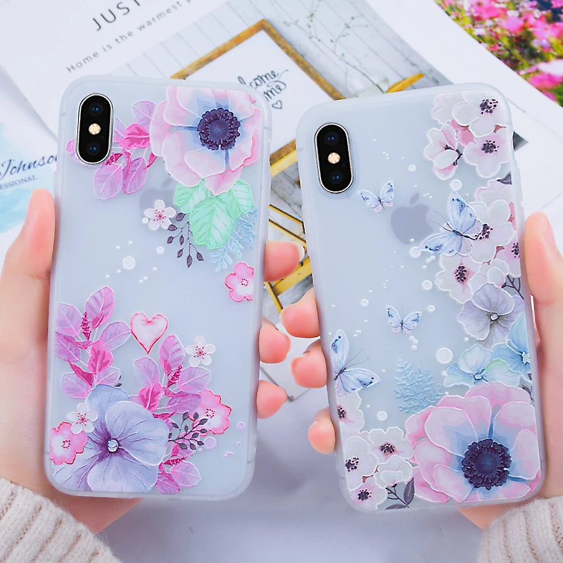 Цветок чехол на айфон 7 8 Plus XS Max Мягкий ТПУ силиконовый матовый чехлы X 6S 5 SE