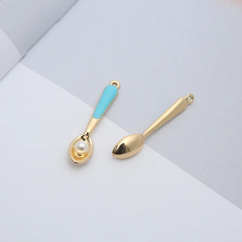 10 шт./лот модные эмалевые Подвески в виде ложки с жемчугом металлические подвески