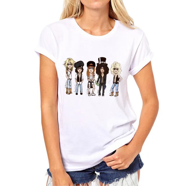 2017 модная летняя футболка пистолет женщина с принтом розы коротким рукавом Kawaii