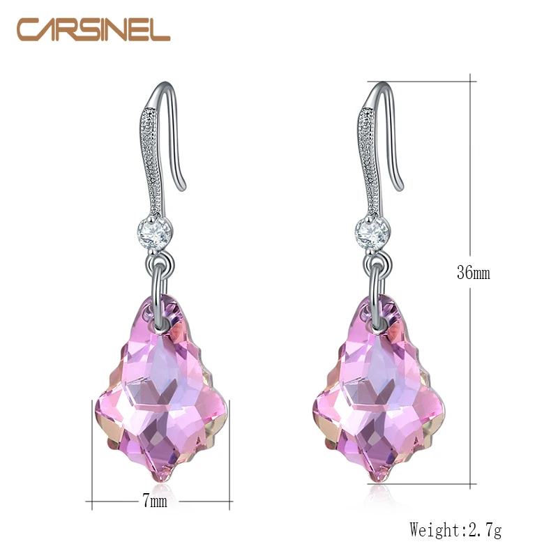 Серьги-подвески CARSINEL розовые турмалиновые длинные серебристые с цирконием 5