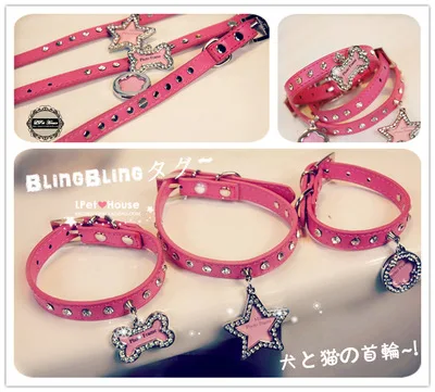 Bling rhinestone leather dog pet cat collar with ID name tag Small chihuahua luxury Princess necklace pendant jewelry | Дом и сад