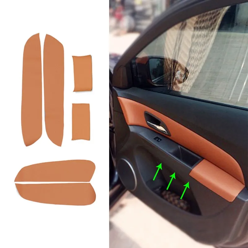 6pcs Door Armrest Микрофибра кожа межкомнатные двери подлокотник/центр приборной панели крышки Защитная отделка для Chevrolet Classic Cruze 2009 - Название цвета: 6pcs Door Armrest
