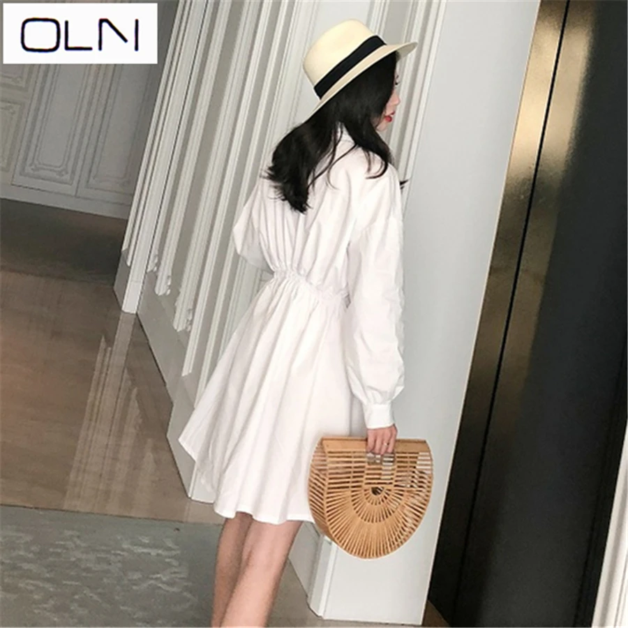 Vestidos корейское платье OLN новое летнее французское белое с маленькими карманами