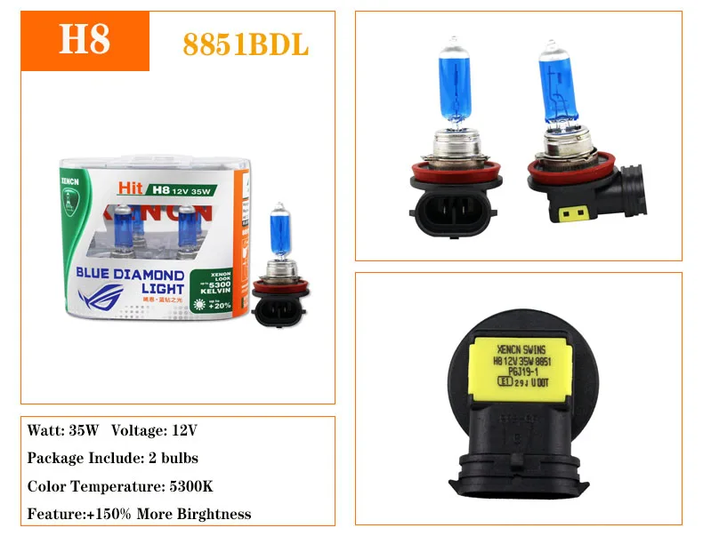 XENCN 12V холодный белый автомобильные галогенные лампы H1 H3 H4 H7 H8 H9 H10 H11 H13 H15 H16 HB1 HB3 HB4 HB5 880 881 9012 9005 9006 H8B H9B