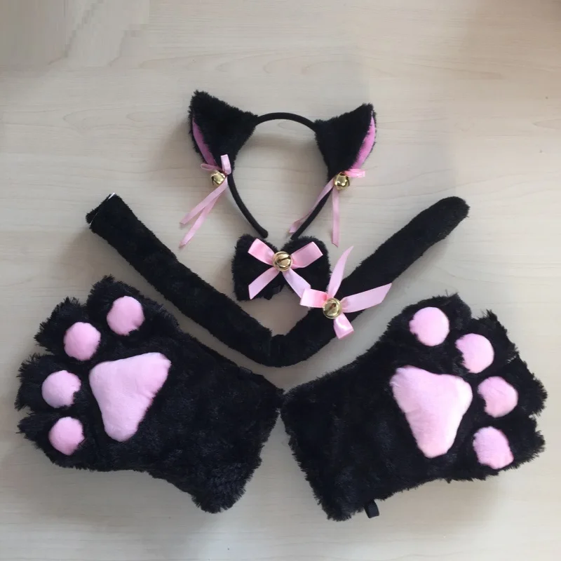 

Новый аниме косплей Kostuum Ahri Cat Oren Pluche Poot Klauw Handschoenen Staart Strikje 1 комплект Vrouwen fox Sexy or cute Lolita Maid
