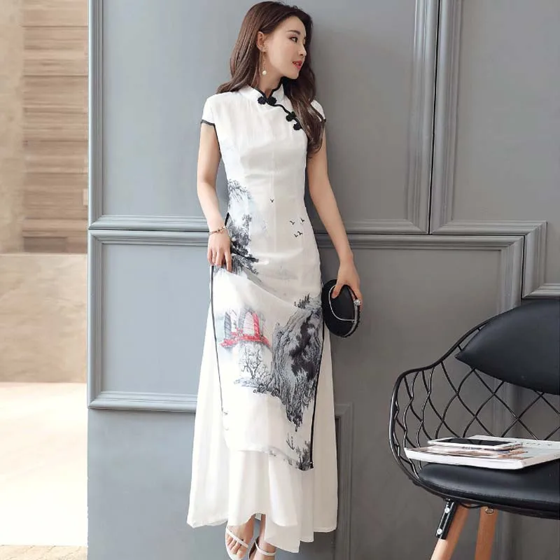 Летнее женское вечернее платье cheongsam qipao китайское Восточное улучшенное с