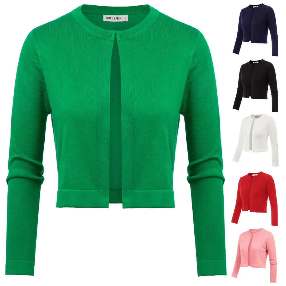 Женский кардиган вязаный Открытый спереди с крючком на каждый день рукав 3/4 вырез