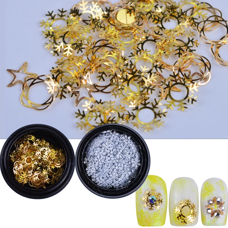 1 бутылка Снежинка для ногтей украшения золотой белый 3D блестки Рождество Новый