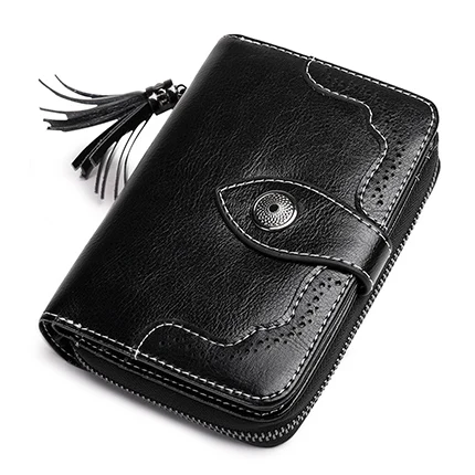 Black Раскол Кожаный Модный женский кошелек короткий кошелек женский SENDEFN кисточкой украшения женские кошельки для держателя карты - Цвет: Black