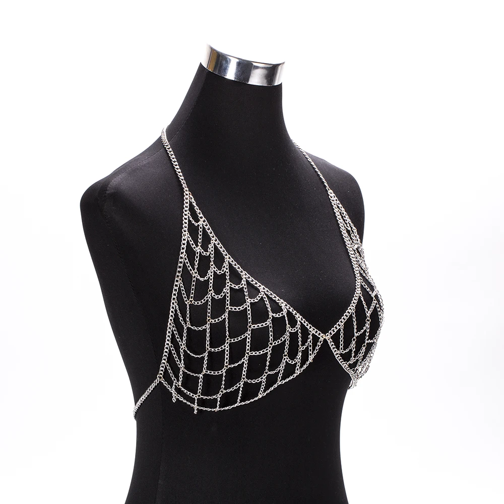 Соблазнительное бикини Chainmail топы бюстгальтер на бретельках нагрудная цепочка