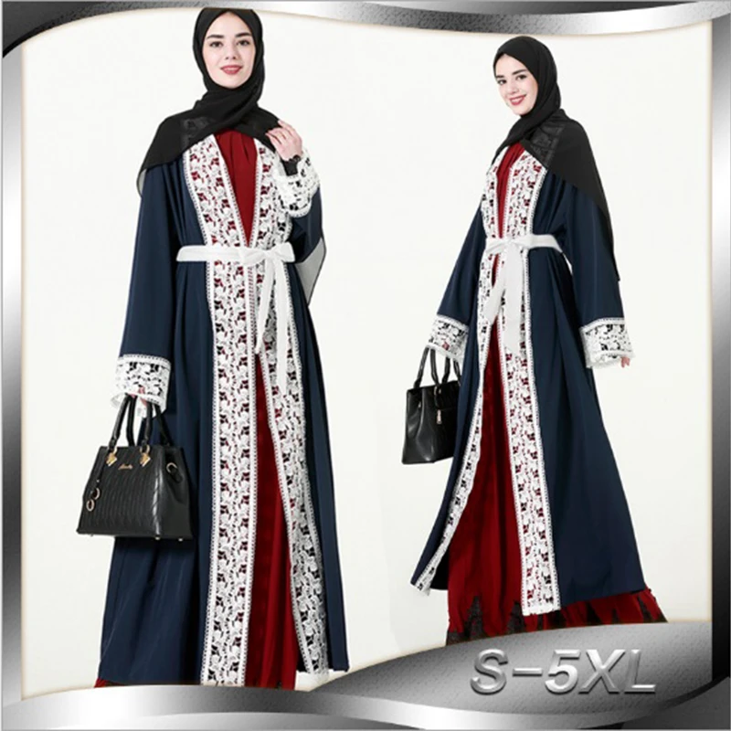 

Абайя в мусульманском стиле, кружевное Макси-платье, кардиган, кимоно, ажурное длинное платье, платья, туника, Арабская, Дубай, Ближний Восто...