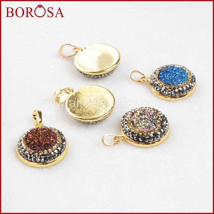 BOROSA золотой ободок круглый натуральный кристалл Титан Радужный цвет Drzuy кулон с