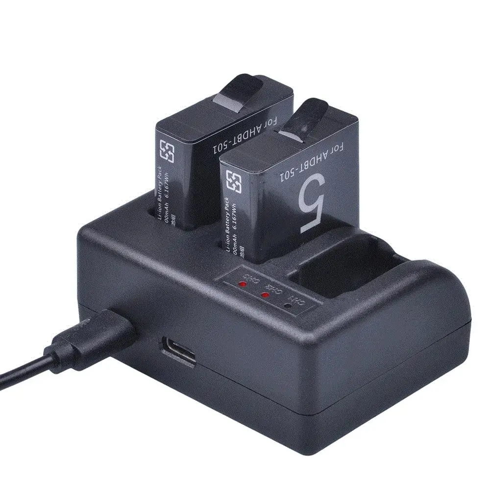 For Gopro 5 AHDBT-501 Full Decoded Battery+USB 3Slots Charger with Type C Port for hero 6 Gopro7 8 Camera | Электроника
