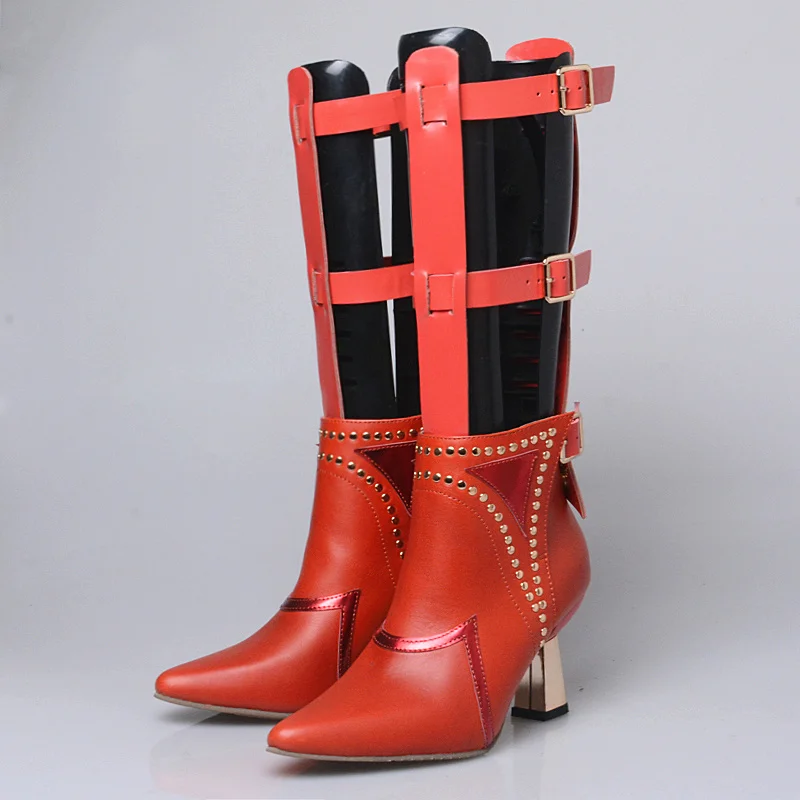 Prova Perfetto Two Wear Women Summer Boots Pointed Toe Rivets Studded High Heel Boot Female Riding Straps Botas Mujer | Обувь