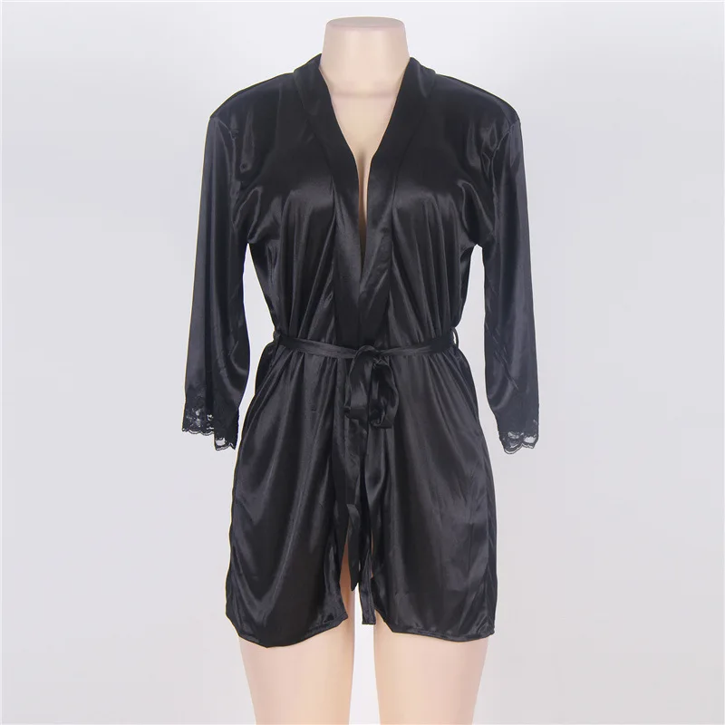 Plus Size Women Satin Silk Night Dress Ladies Lace Robe Female Bathrobe Sleepwear Lingerie femme Nightgown Drop Shipping