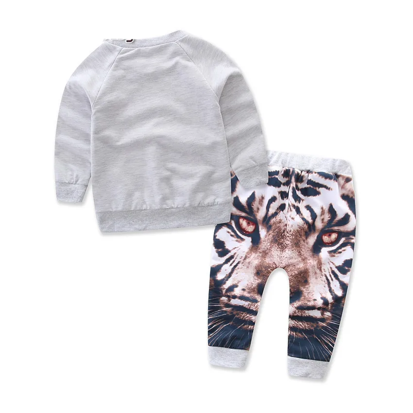 Новинка 2017 года хлопковый свитер с принтом Тигра для маленьких мальчиков + брюки