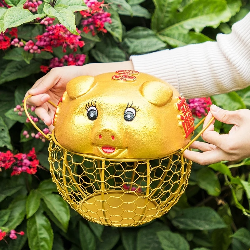 Золотой свиньи керамическая подставка для яиц курица Проволочная Корзина