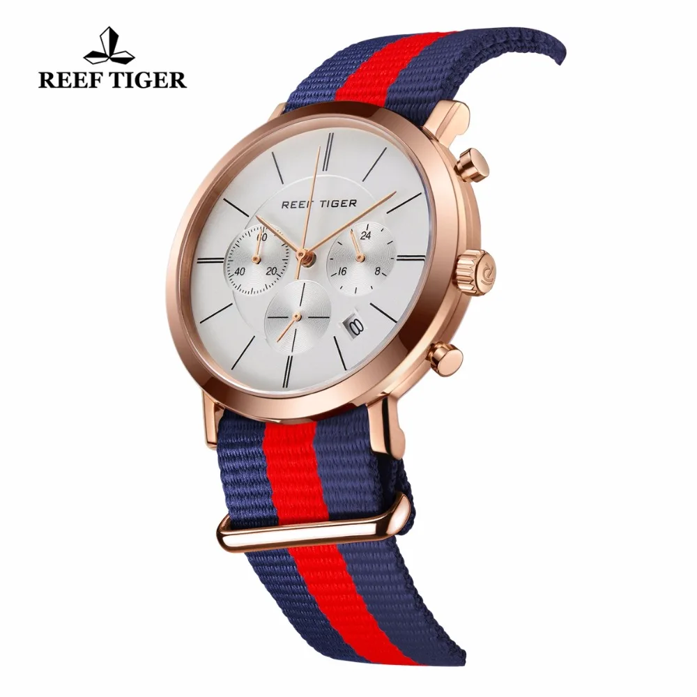 Reef Tiger/RT повседневные кварцевые часы с хронографом классическим нейлоновым