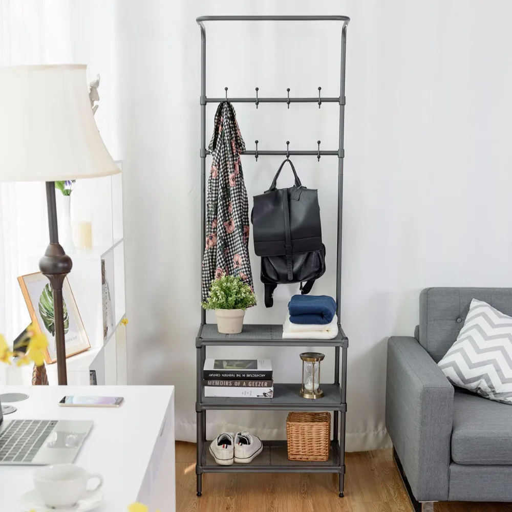 

Giantex Metal Entryway Coat Hat Shoes Rack 3 Tier Storage Shelf 16 Hooks Storage Rack Home Furniture HW58543