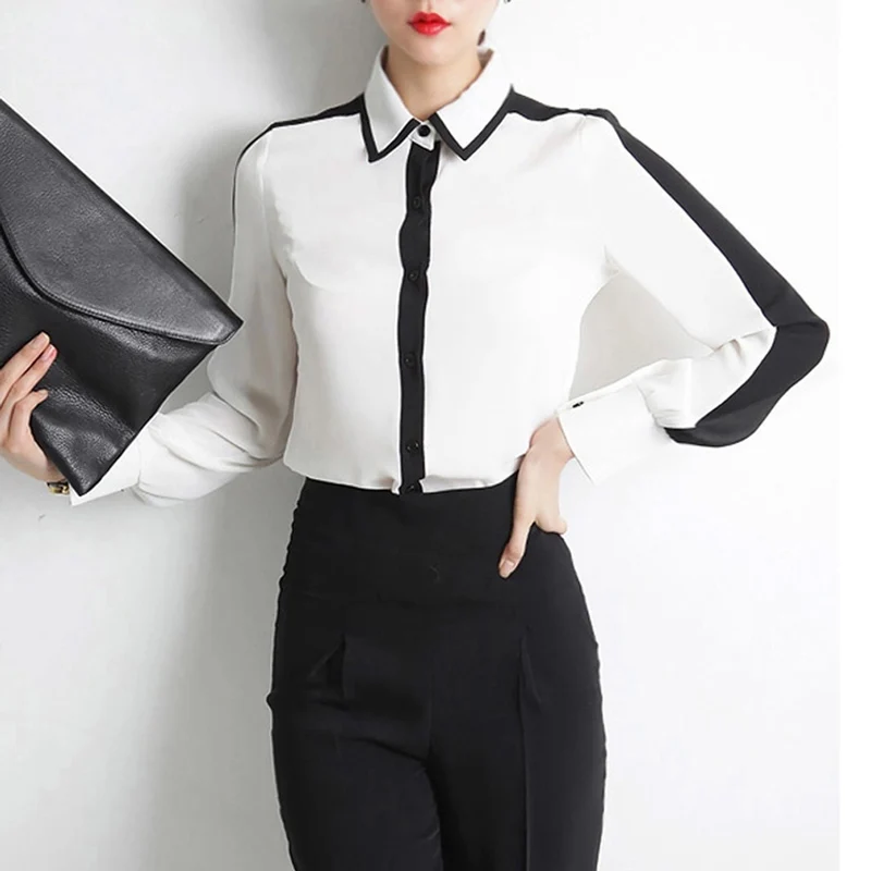 Camisas femininas Plus Size Women Work wear Blouses 2017 Chiffon Patchwork Long Sleeve Shirt and Blouse Lady Office Shirts C52 |