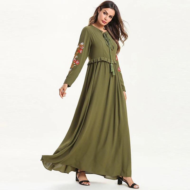 Кафтан с вышивкой халат абайя Турция Дубайский хиджаб мусульманское платье