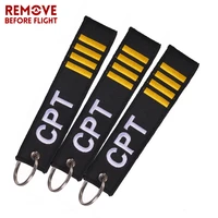 3 pcslot remove before flight captain key chain jewelry safety tag embroidery cpt key ring chain for aviation gifts zip puller