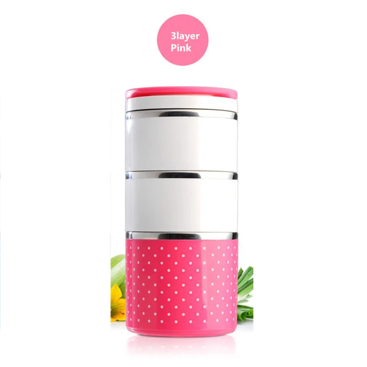 Pink 3Layer Baispo 304 термальный Ланч-бокс из нержавеющей стали для детей, милый Бенто-бокс, герметичный контейнер для хранения еды, ланчбокс для пикника и школы - Цвет: Pink 3Layer