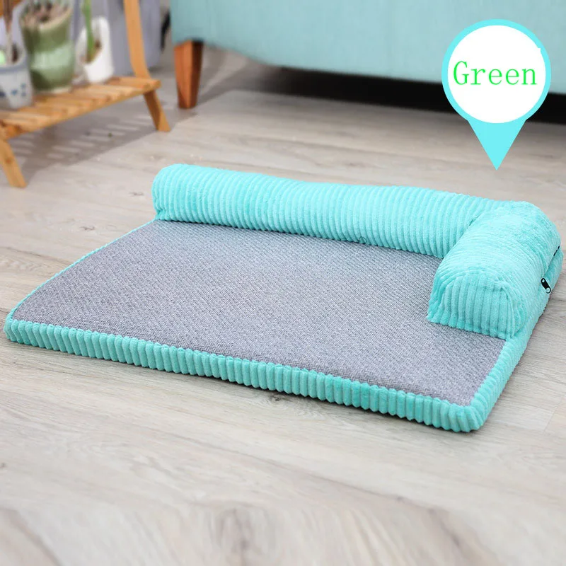 Double backrest blue Роскошные собачьи кровати для больших собак, дом, диван, питомник хаски, лабрадор, плюшевая скамейка, большая подушка для домашних животных, моющийся коврик для кошачьего гнезда, корзина для щенков - Цвет: Double backrest blue