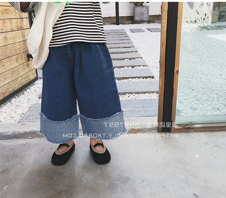 WLG/весенние свободные джинсы для девочек модные джинсовые синие маленьких