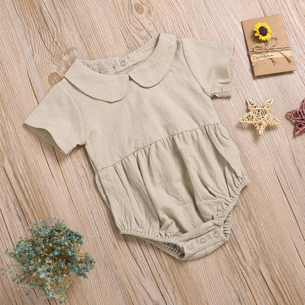 Комбинезон для маленьких девочек милый льняной комбинезон с короткими рукавами