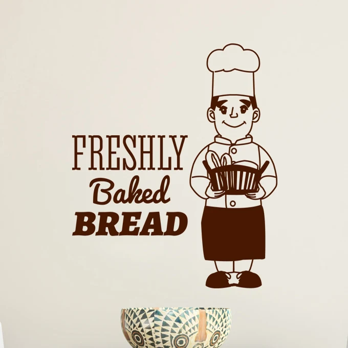 Виниловая наклейка на стену для пекарни повара пекаря человека со свежими