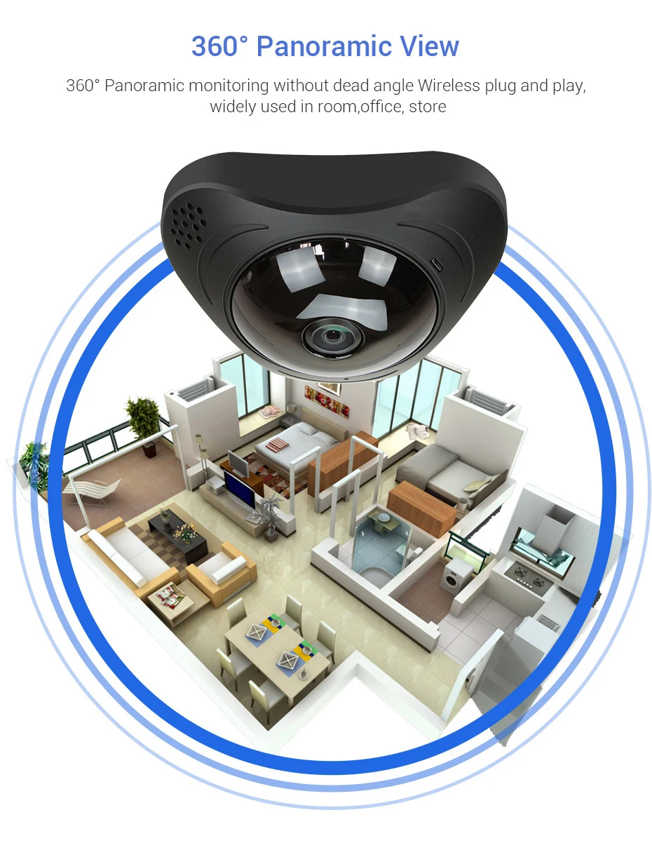 HD камера видеонаблюдения 1080P объектив рыбий глаз IP Wi Fi радионяня беспроводная