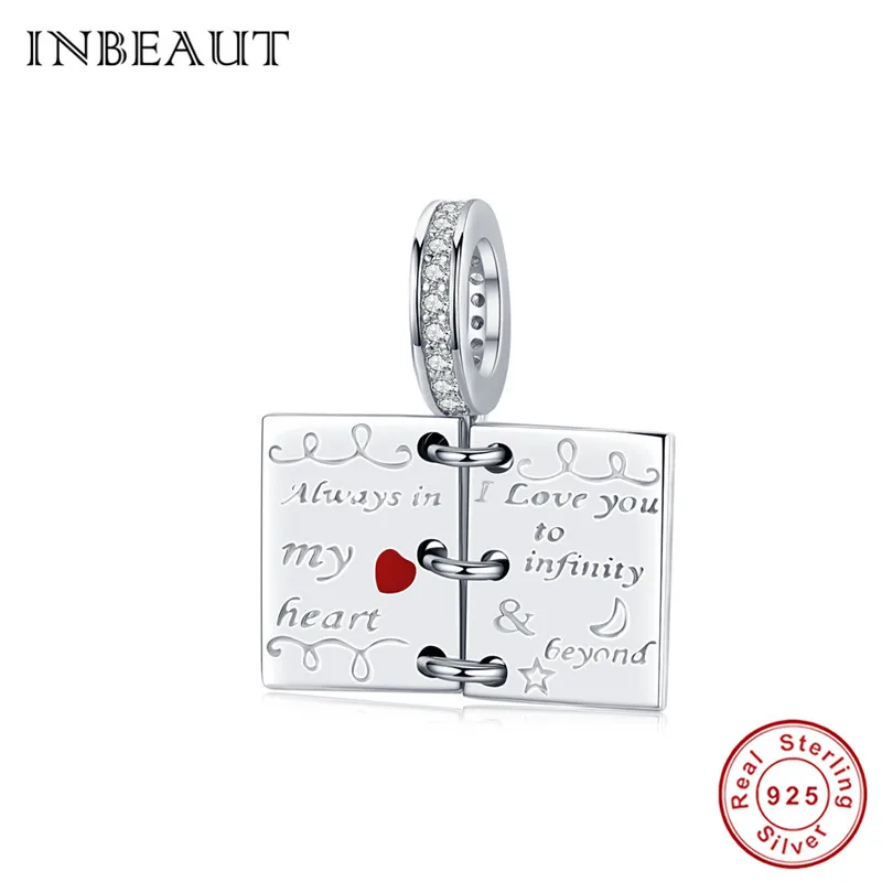 INBEAUT 100% 925 пробы серебряный красный сердце любовь буквы амулеты подходит для