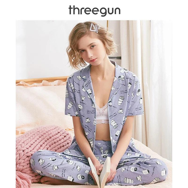 THREEGUN 2019 новые пижамные комплекты 100% хлопок высокого качественные пижамы Для