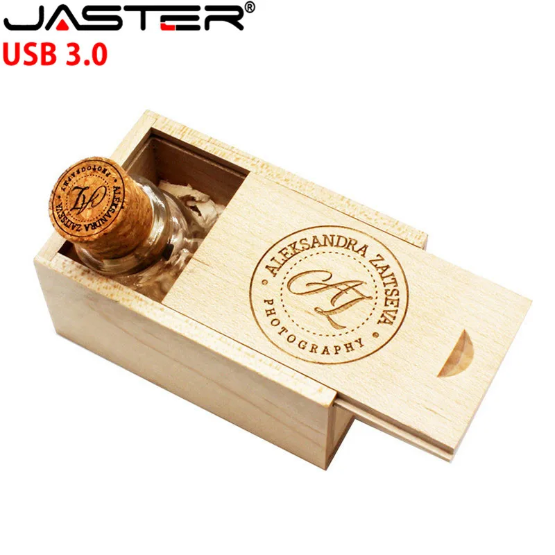 JASTER USB 3,0 дрейфующий флакон usb с деревянной коробкой USB флеш-накопитель бутылка желаний пробковая Флешка 4 ГБ 8 ГБ 16 ГБ 32 ГБ свадебный подарок