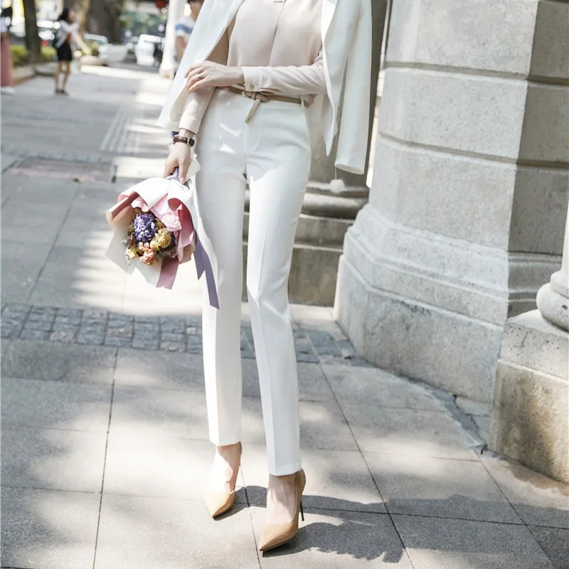 Весна лето 2019 элегантные белые модные облегающие леггинсы брюки женские штаны