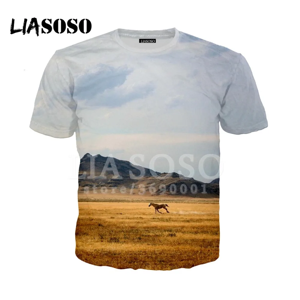 LIASOSO, 3D принт, для женщин и мужчин, крепкие лошади, снег, аниме, лошадь, футболка с животными, летняя футболка, хип-хоп пуловер, короткий рукав, X0894