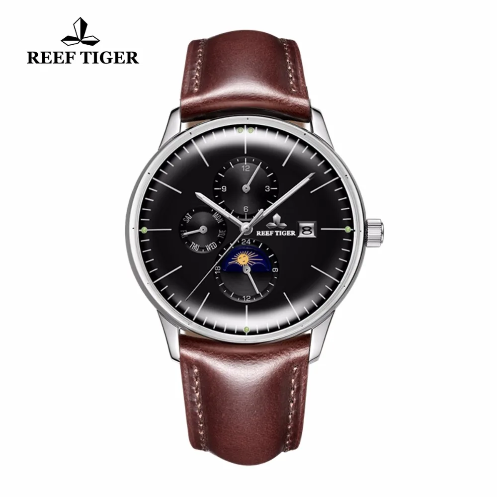 

Reef Tiger/RT Mens Fashion Watches Luminous Automatic Watches Date Day Genuine Leather Strap Steel Casual Watches RGA1653