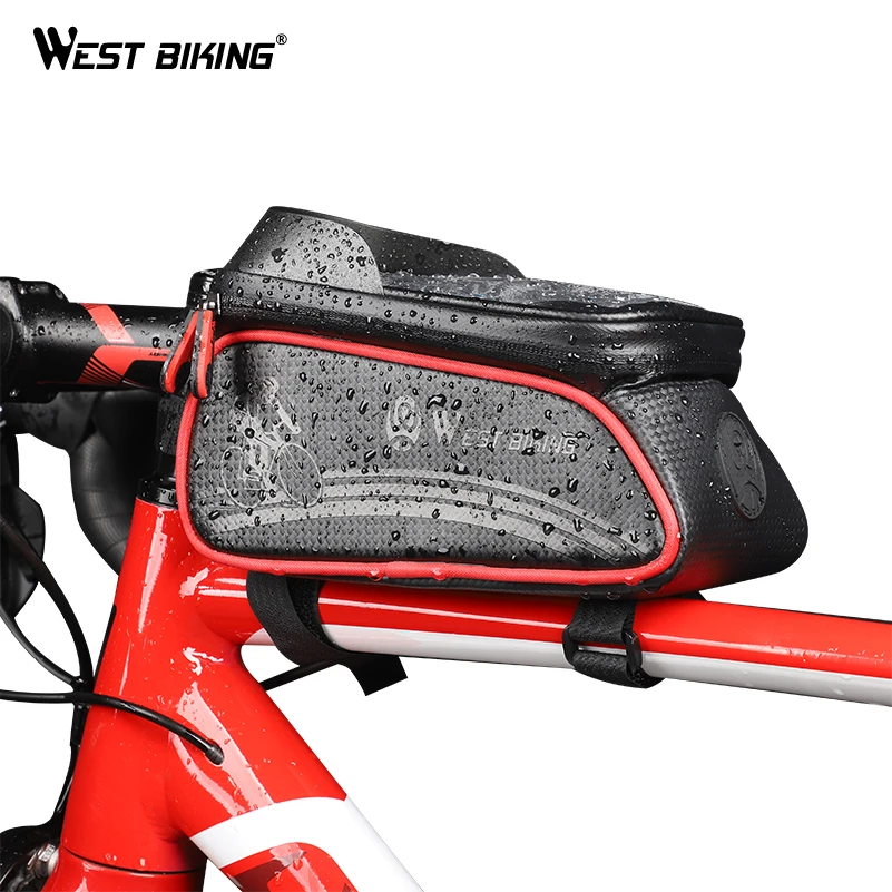 west biking waterproof cycling bags handlebar mtb bicycle panniers front frame touch screen mobile phone accessories bike basket free global shipping