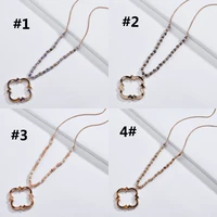 zwpon beaded chain necklace acrylic quatrefoil hollow pendant necklace for women fashion leopard statement necklace wholesale