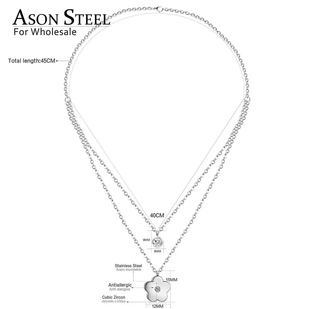 Ожерелье в виде цветов из нержавеющей стали ASON двойная цепь золотого/серебряного