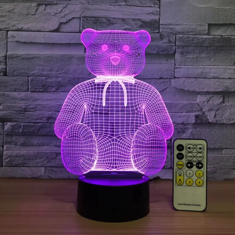 Сидячий милый медведь 3D USB Светодиодная лампа Настольный ночсветильник Декор для